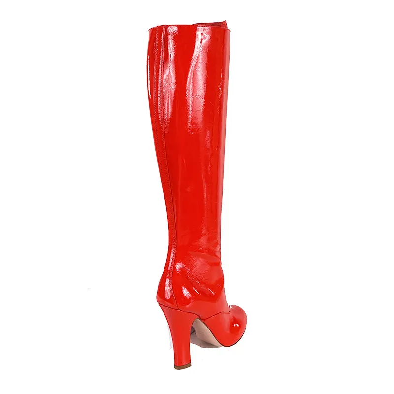 37 NEW $1850 MIU MIU Red PATENT LEATHER Vintage LACE-UP KNEE HIGH Runway BOOTS