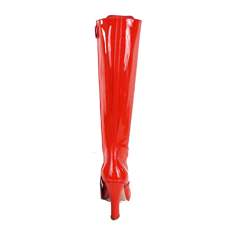 37 NEW $1850 MIU MIU Red PATENT LEATHER Vintage LACE-UP KNEE HIGH Runway BOOTS