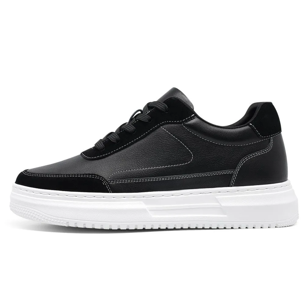6 CM/2.36 Inches CMR CHAMARIPA Men's Casual Elevator Sneakers - Black Leather Height-Increasing Shoes with Hidden Lift