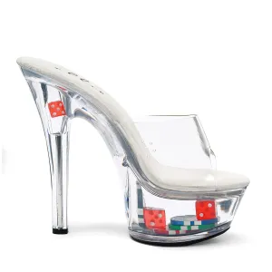 6 Heel Clear Mule W/ Dice & Poker Chips