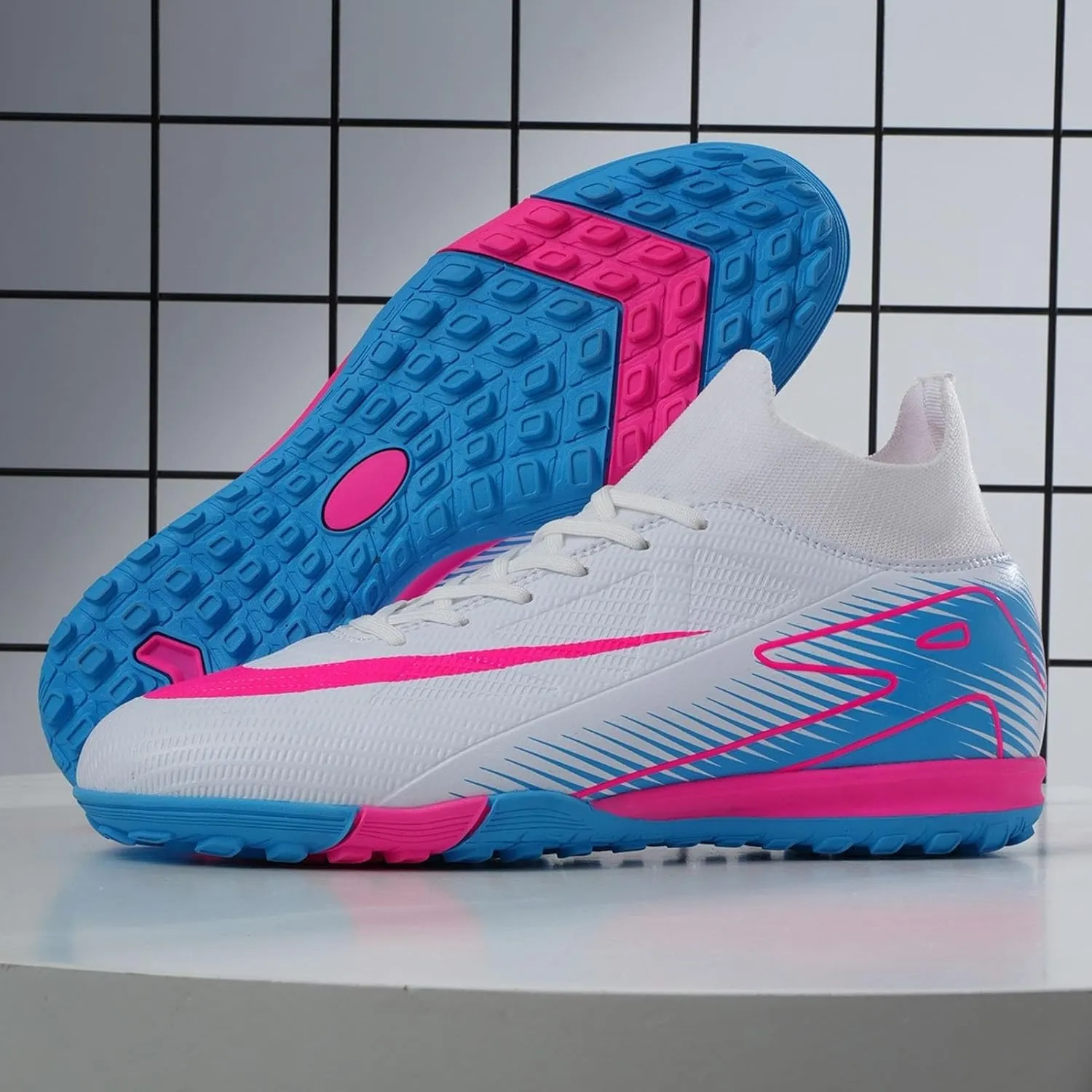 All Ground Wide Football Cleats Competition Ready, Soccer Cleats Lightweight Professional High Top Athletic Turf Training Footwear