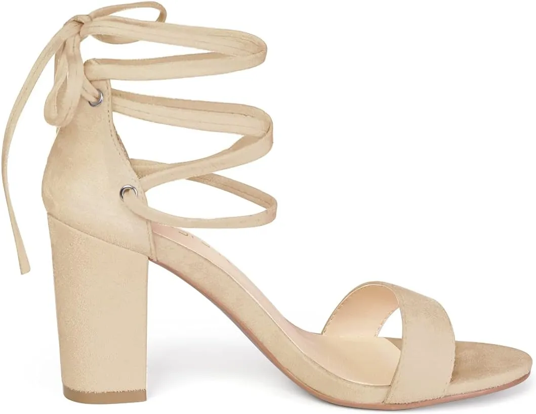 Allegra K Women's Tie Up Strappy Heels Chunky High Heels Sandal