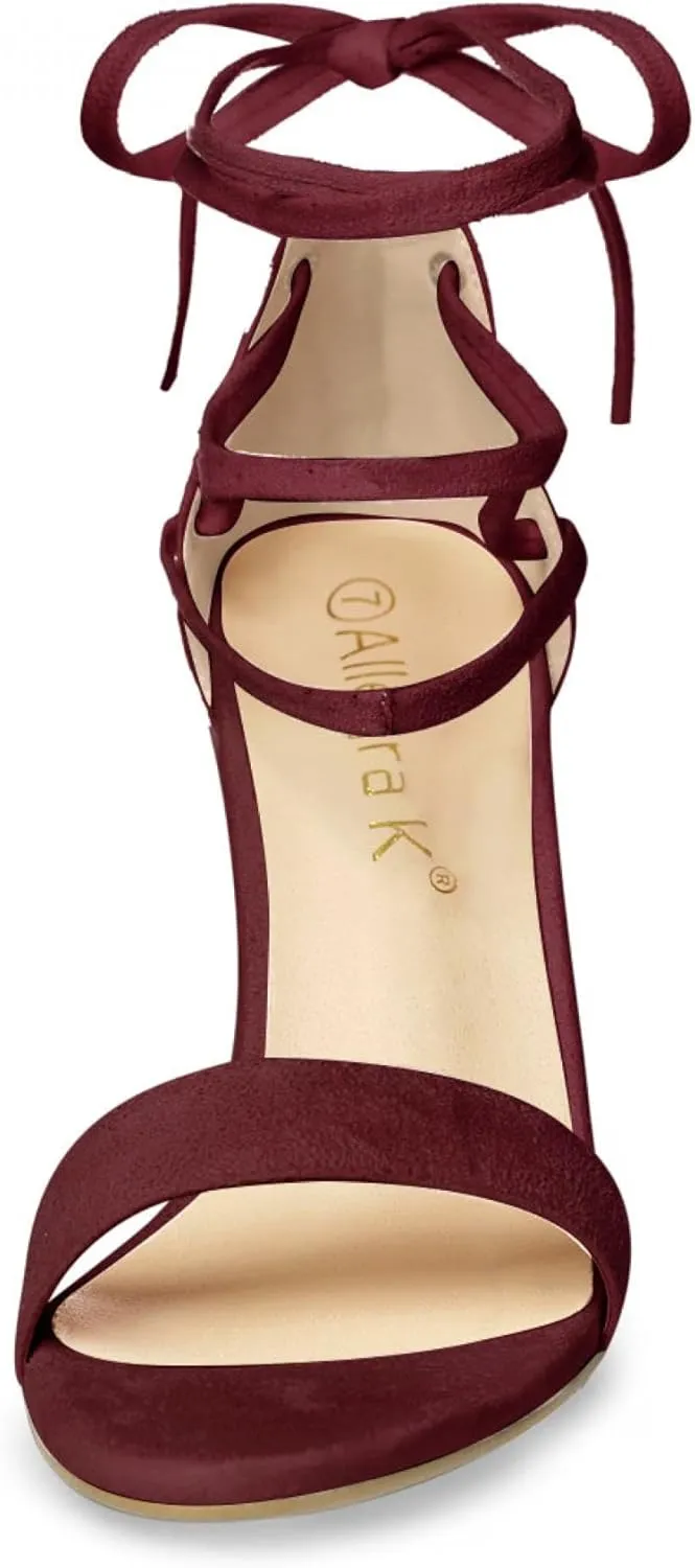 Allegra K Women's Tie Up Strappy Heels Chunky High Heels Sandal