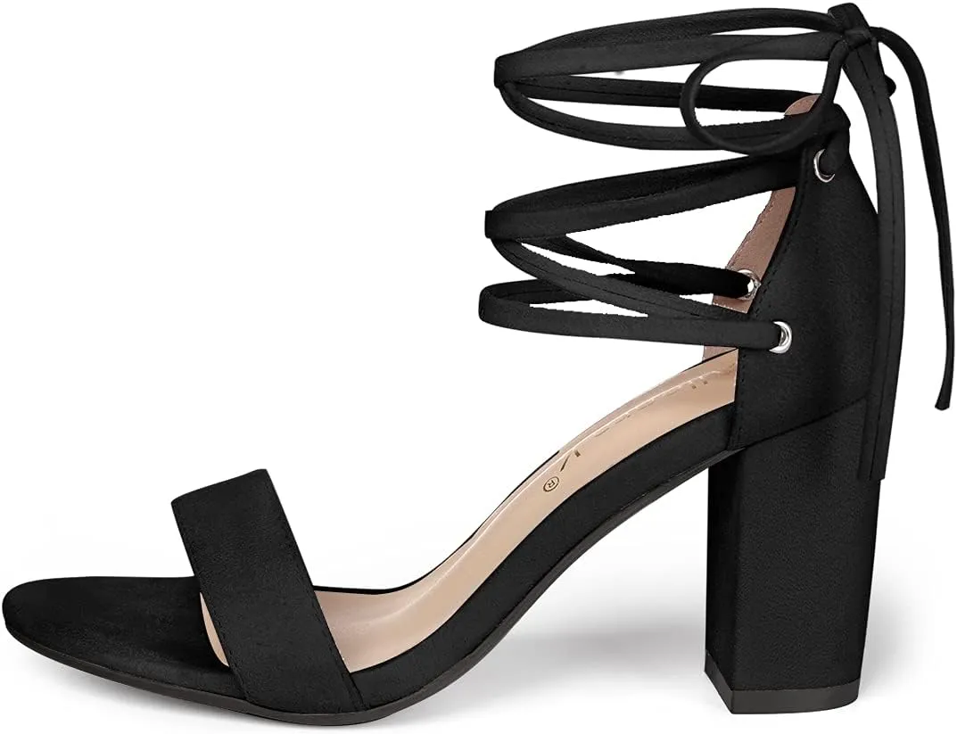 Allegra K Women's Tie Up Strappy Heels Chunky High Heels Sandal