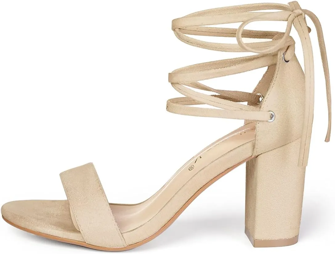 Allegra K Women's Tie Up Strappy Heels Chunky High Heels Sandal