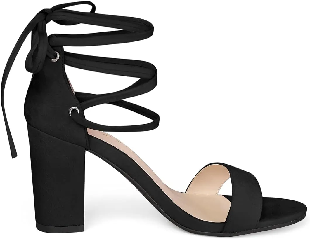 Allegra K Women's Tie Up Strappy Heels Chunky High Heels Sandal