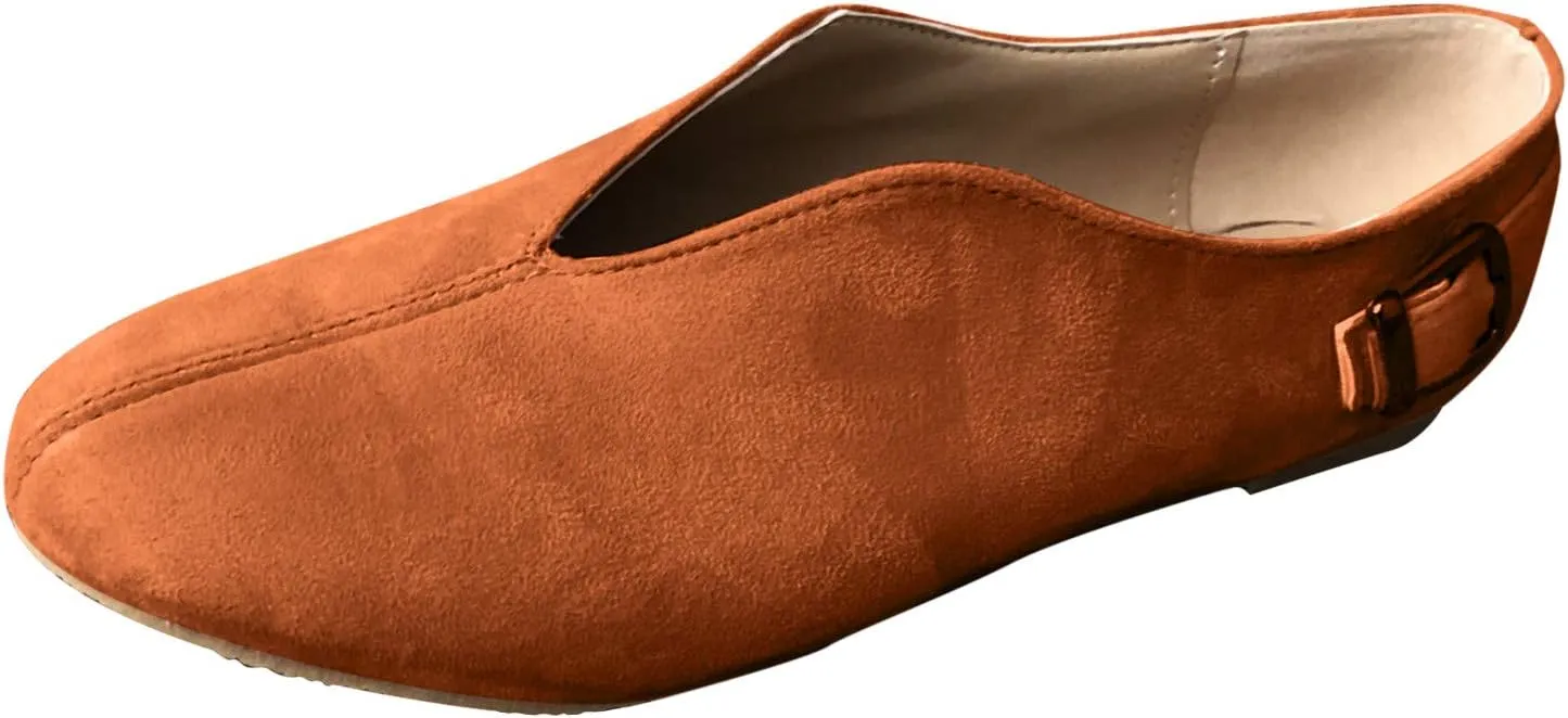 AMDBEL Flats Shoes Women Dressy Comfortable Women Pointed Toe Single Shoes Suede Flock Casual Buckle Strap Loafers Shoes