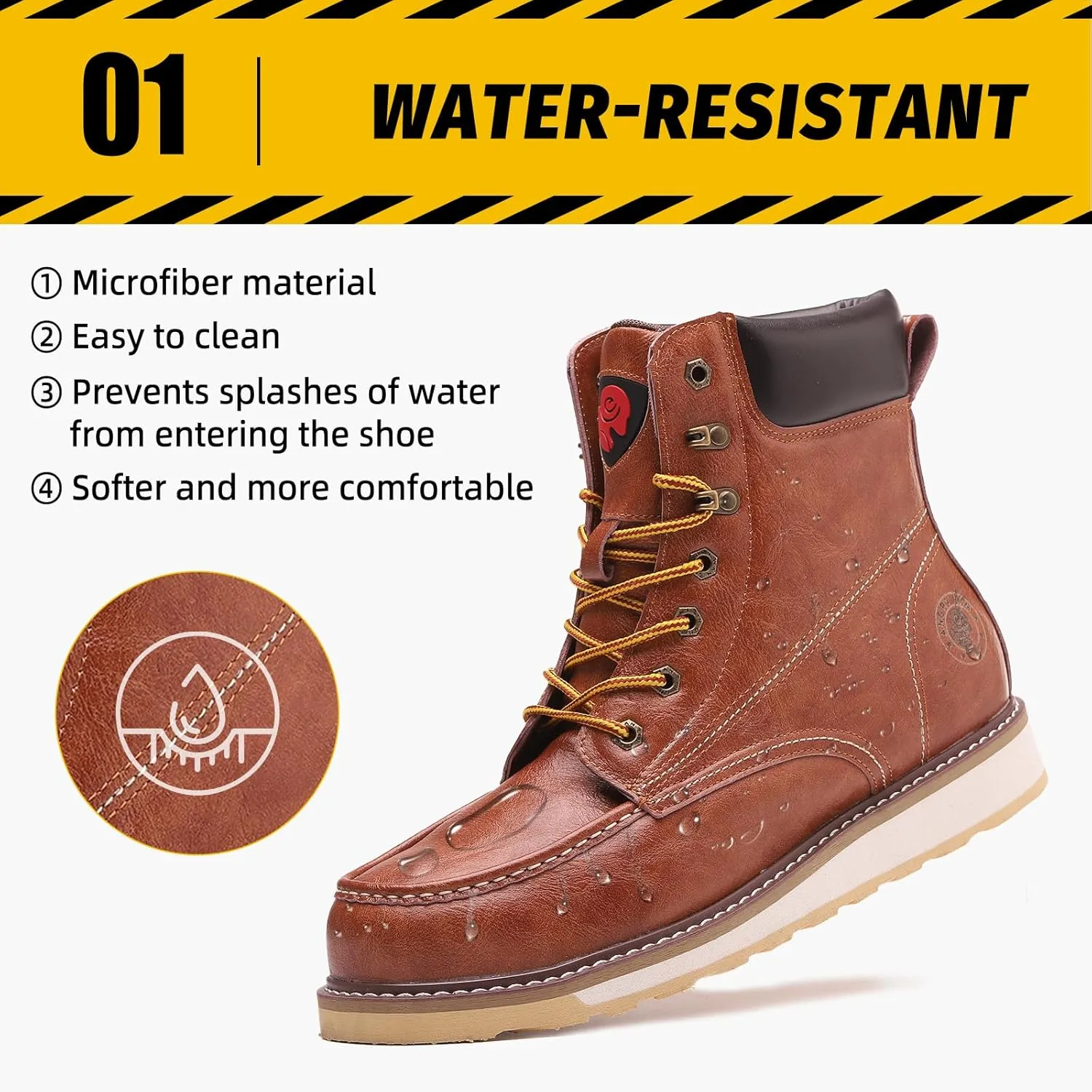 ANGRYRAM Work Boots for Men Steel/Soft Toe Boots,Waterproof Slip Resistant Industrial & Construction Work Boots