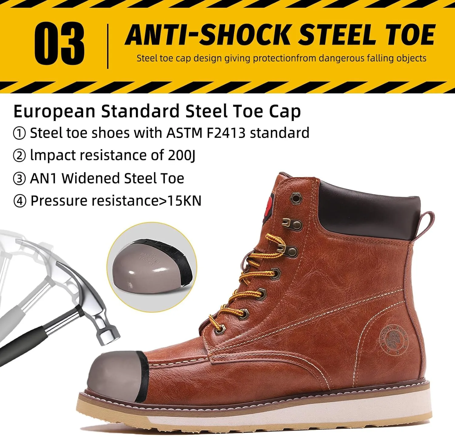 ANGRYRAM Work Boots for Men Steel/Soft Toe Boots,Waterproof Slip Resistant Industrial & Construction Work Boots