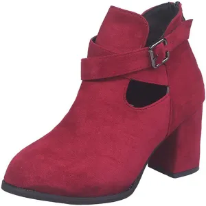Ankle Boots Womens Suede Buckle Low Mid Heel Boots Solid Color Irregular Chunky Boots Vintage Casual Boots