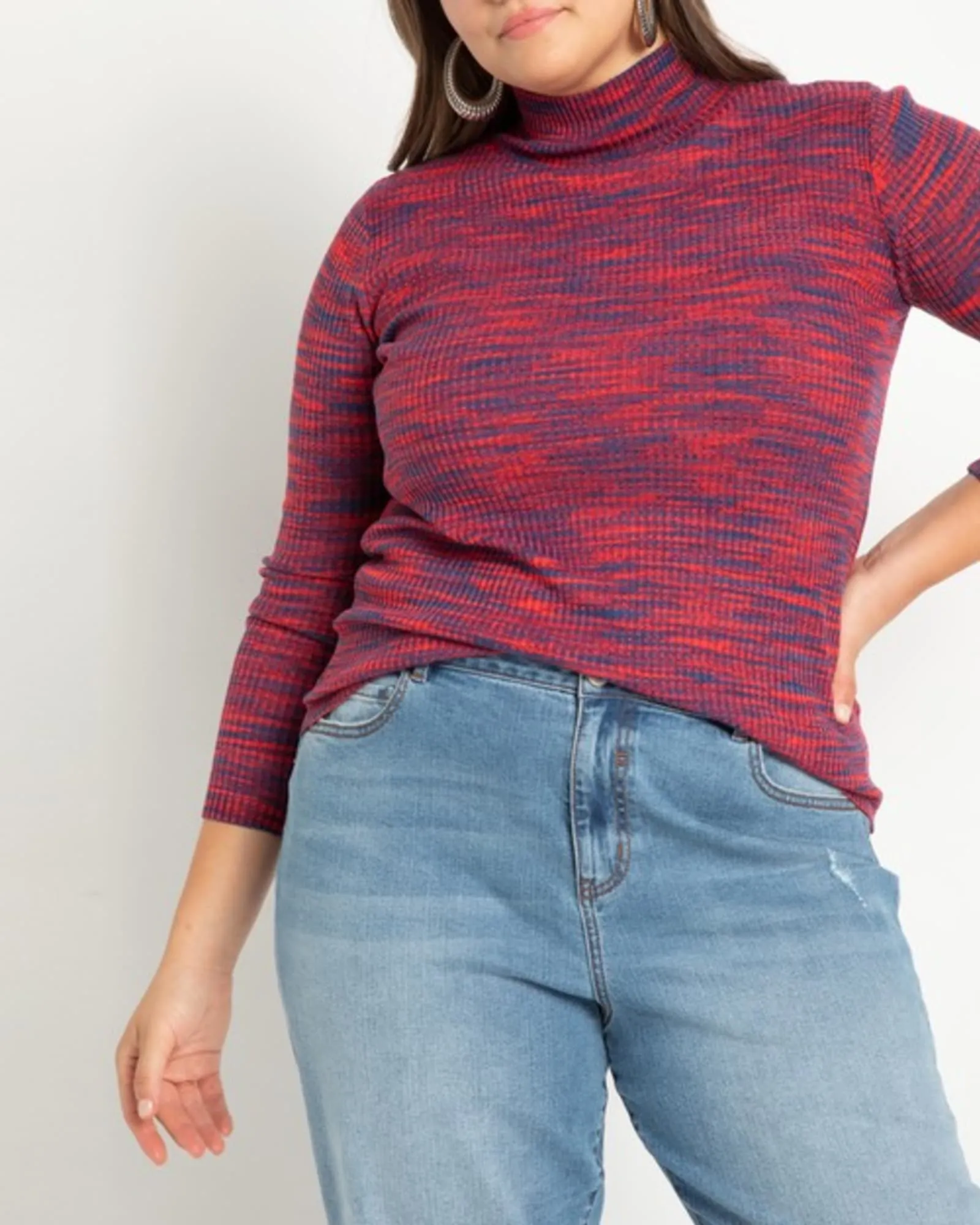 Ava Space Dye Sweater | Red And Navy Space Dye