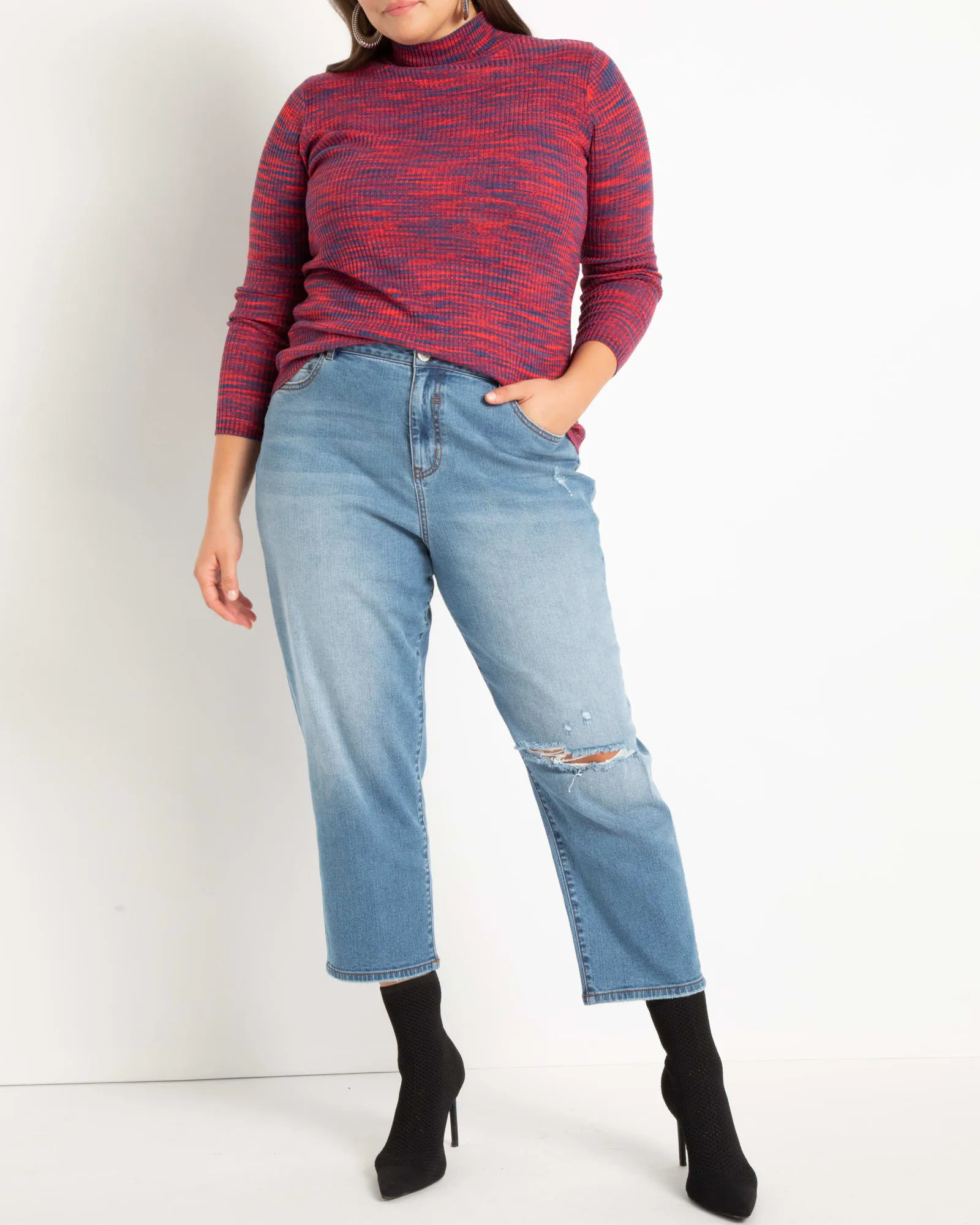 Ava Space Dye Sweater | Red And Navy Space Dye