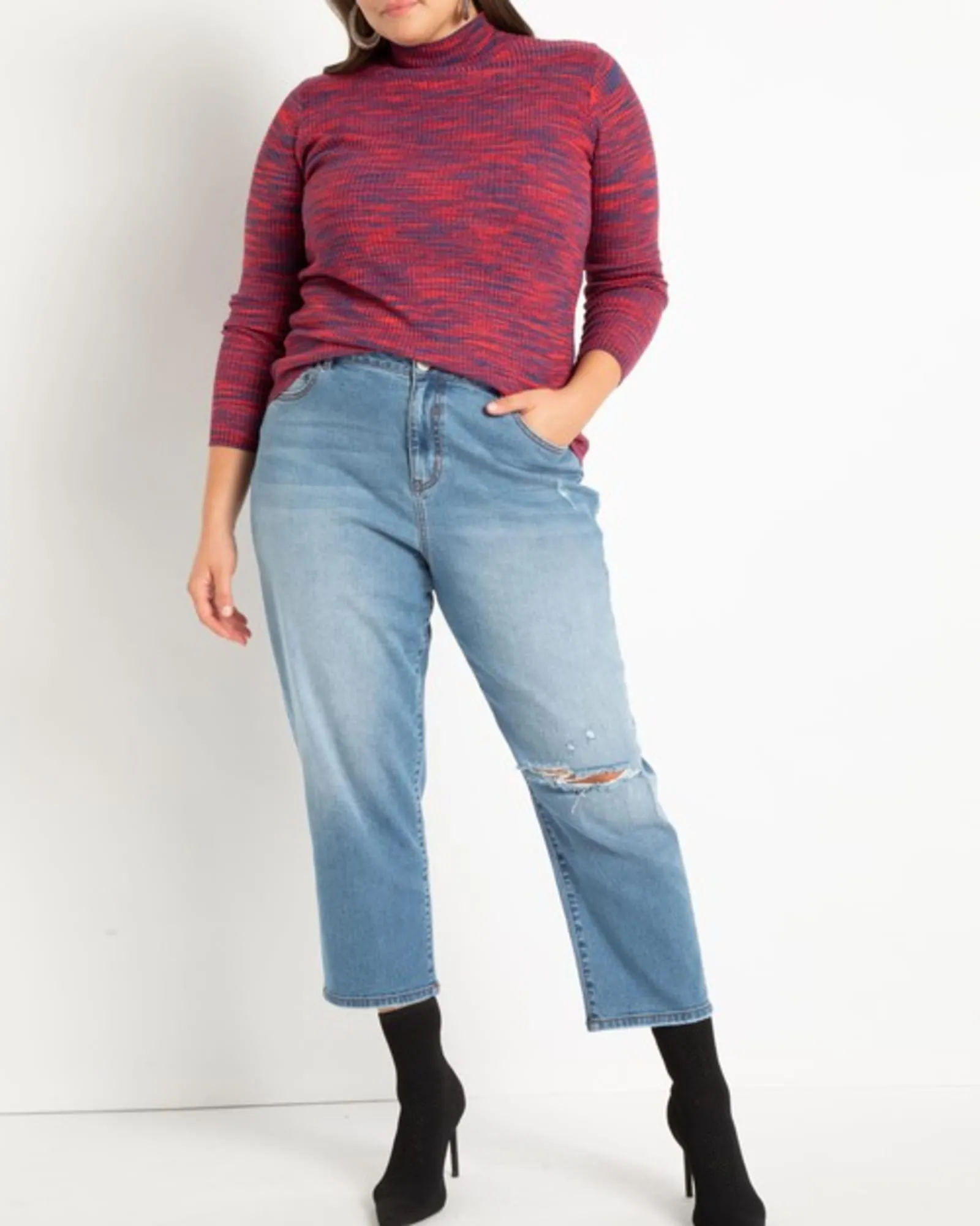 Ava Space Dye Sweater | Red And Navy Space Dye