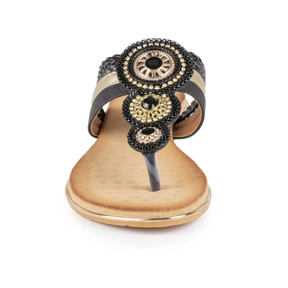 BLACK CARLOTTA TOE POST SANDALS