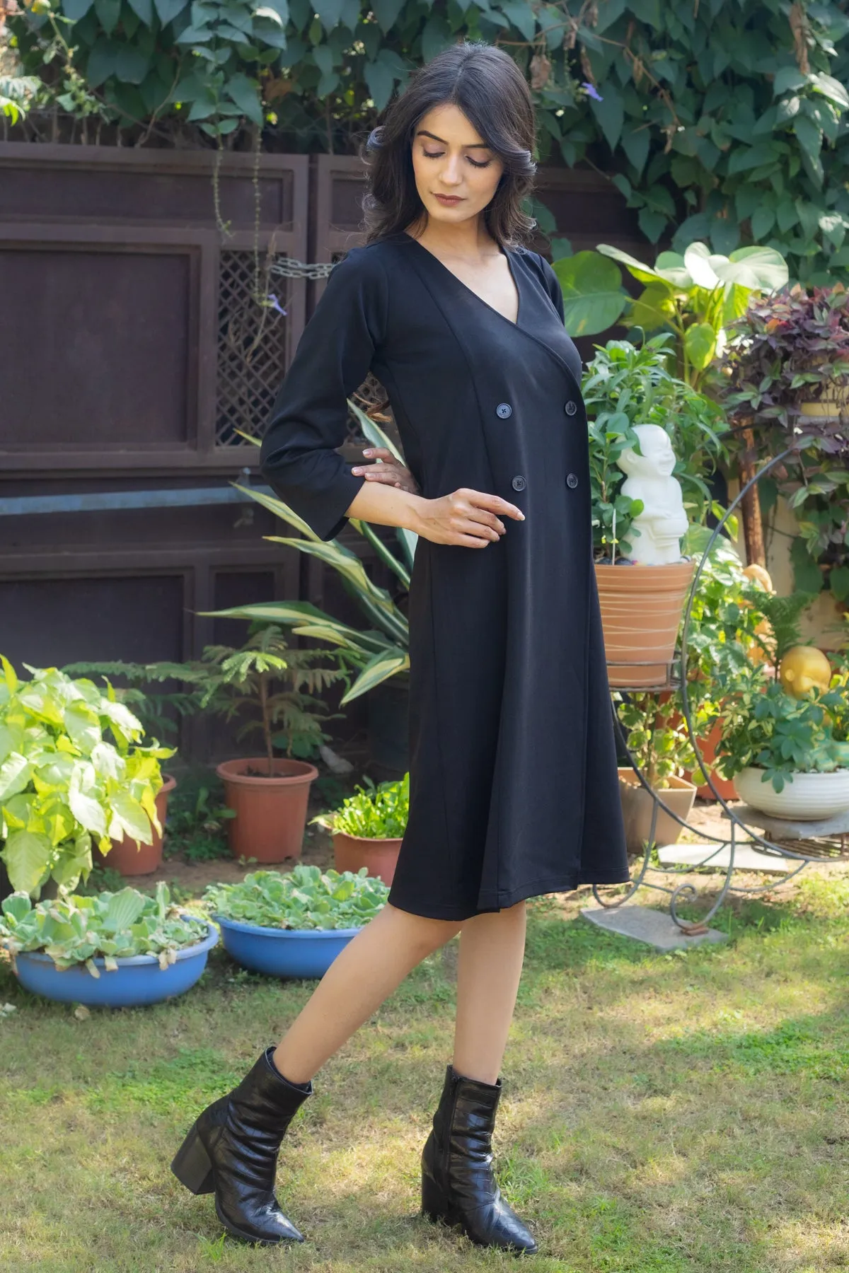 Bonnie Black Double-breated Wrap Dress