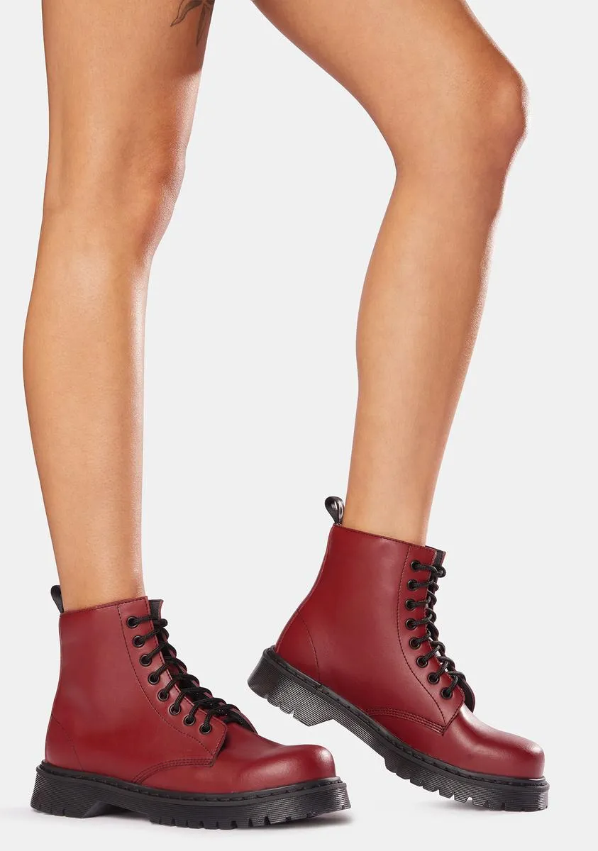 Burgundy 651 D Vegan Leather Lace-Up Boots