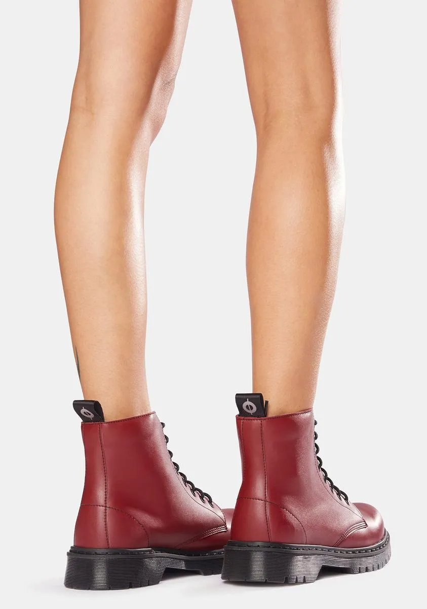 Burgundy 651 D Vegan Leather Lace-Up Boots