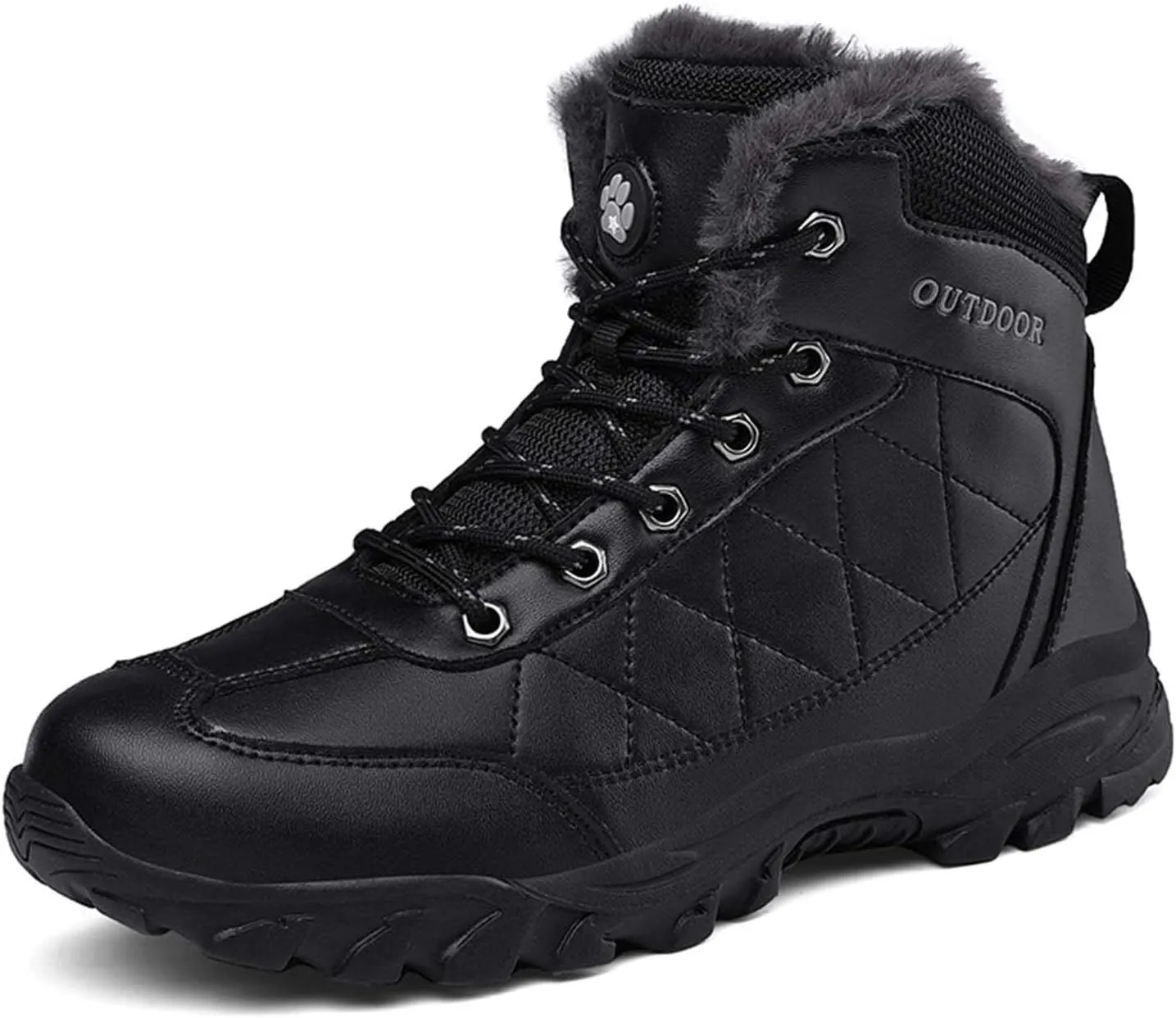 CERYTHRINA Mens Hiking Boots Leather Warm Snow Boots Fur Lined Winter Ankle Sneakers