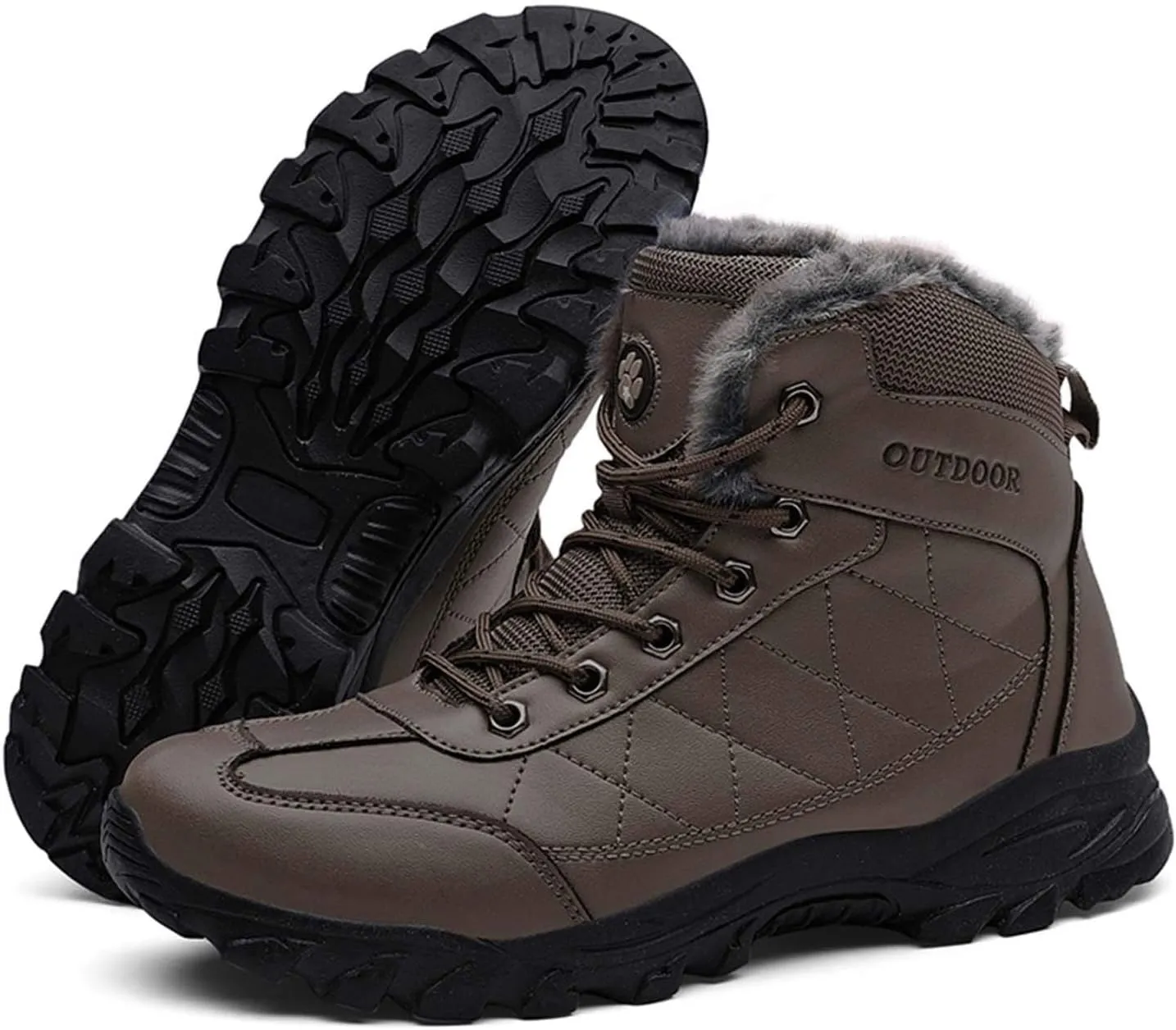 CERYTHRINA Mens Hiking Boots Leather Warm Snow Boots Fur Lined Winter Ankle Sneakers