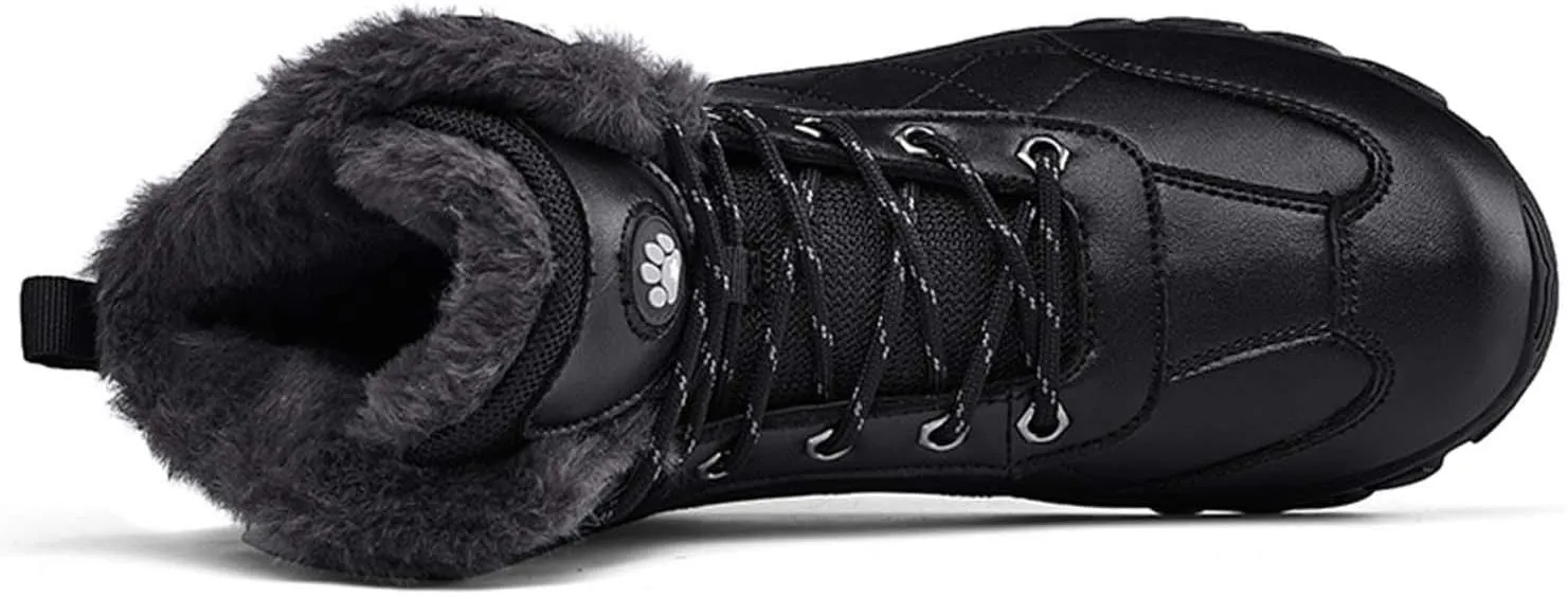 CERYTHRINA Mens Hiking Boots Leather Warm Snow Boots Fur Lined Winter Ankle Sneakers