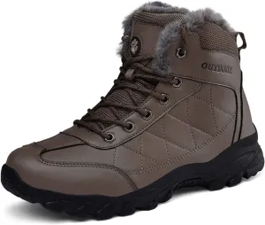 CERYTHRINA Mens Hiking Boots Leather Warm Snow Boots Fur Lined Winter Ankle Sneakers