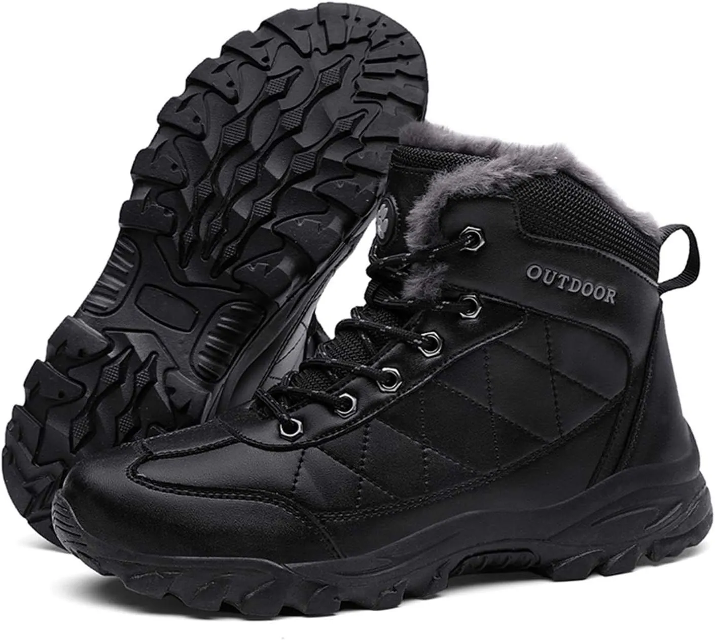 CERYTHRINA Mens Hiking Boots Leather Warm Snow Boots Fur Lined Winter Ankle Sneakers