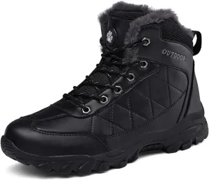 CERYTHRINA Mens Hiking Boots Leather Warm Snow Boots Fur Lined Winter Ankle Sneakers