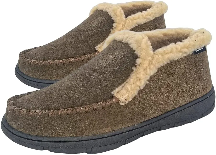 Clarks Men's Suede Leather Sherpa Lined Ankle Bootie Slippers, JMH1952 - Indoor/Outdoor Slip-Ons - Comfy & Durable Ankle Boots with Plush Lining Padded Insole & Gripped Rubber Outsoles