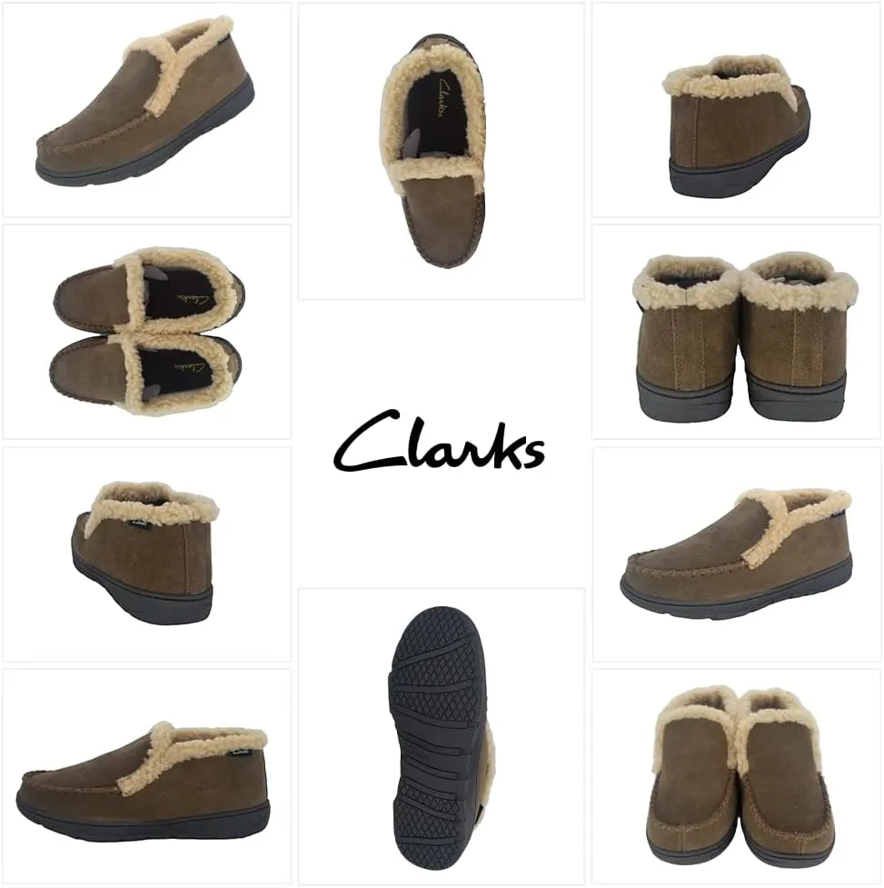 Clarks Men's Suede Leather Sherpa Lined Ankle Bootie Slippers, JMH1952 - Indoor/Outdoor Slip-Ons - Comfy & Durable Ankle Boots with Plush Lining Padded Insole & Gripped Rubber Outsoles