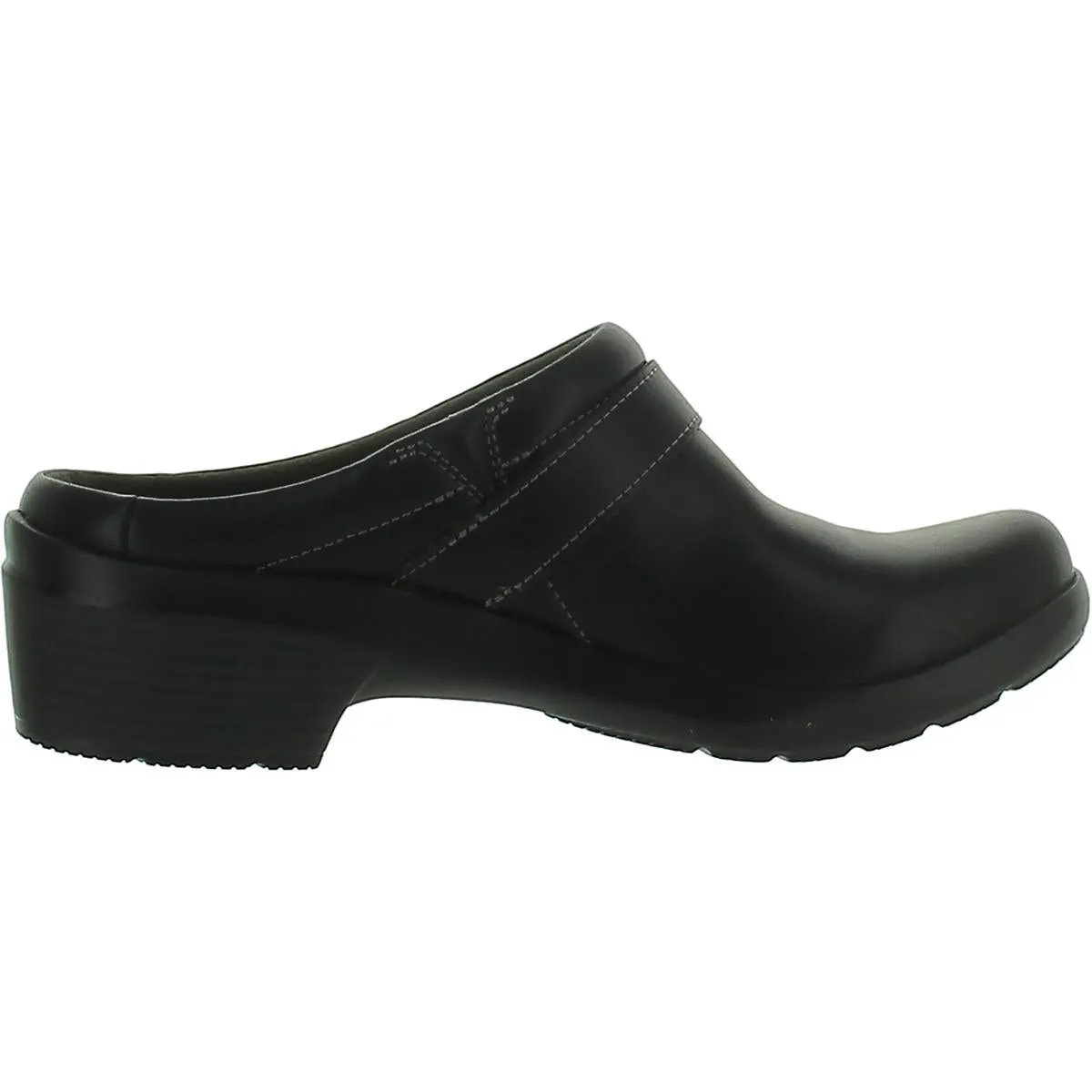 Clarks Womens Faux Leather Block Heel Clogs