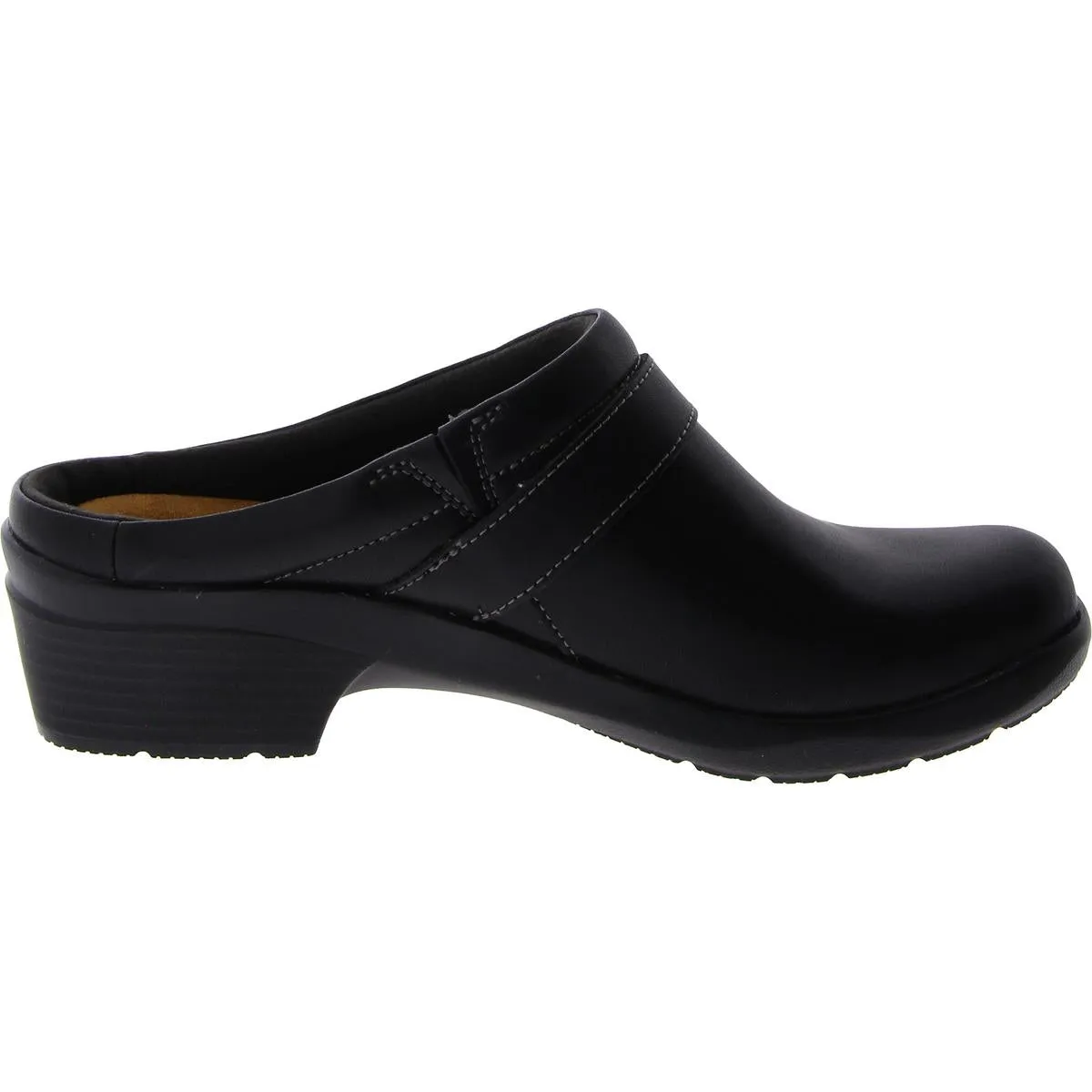 Clarks Womens Faux Leather Slip-On Clogs