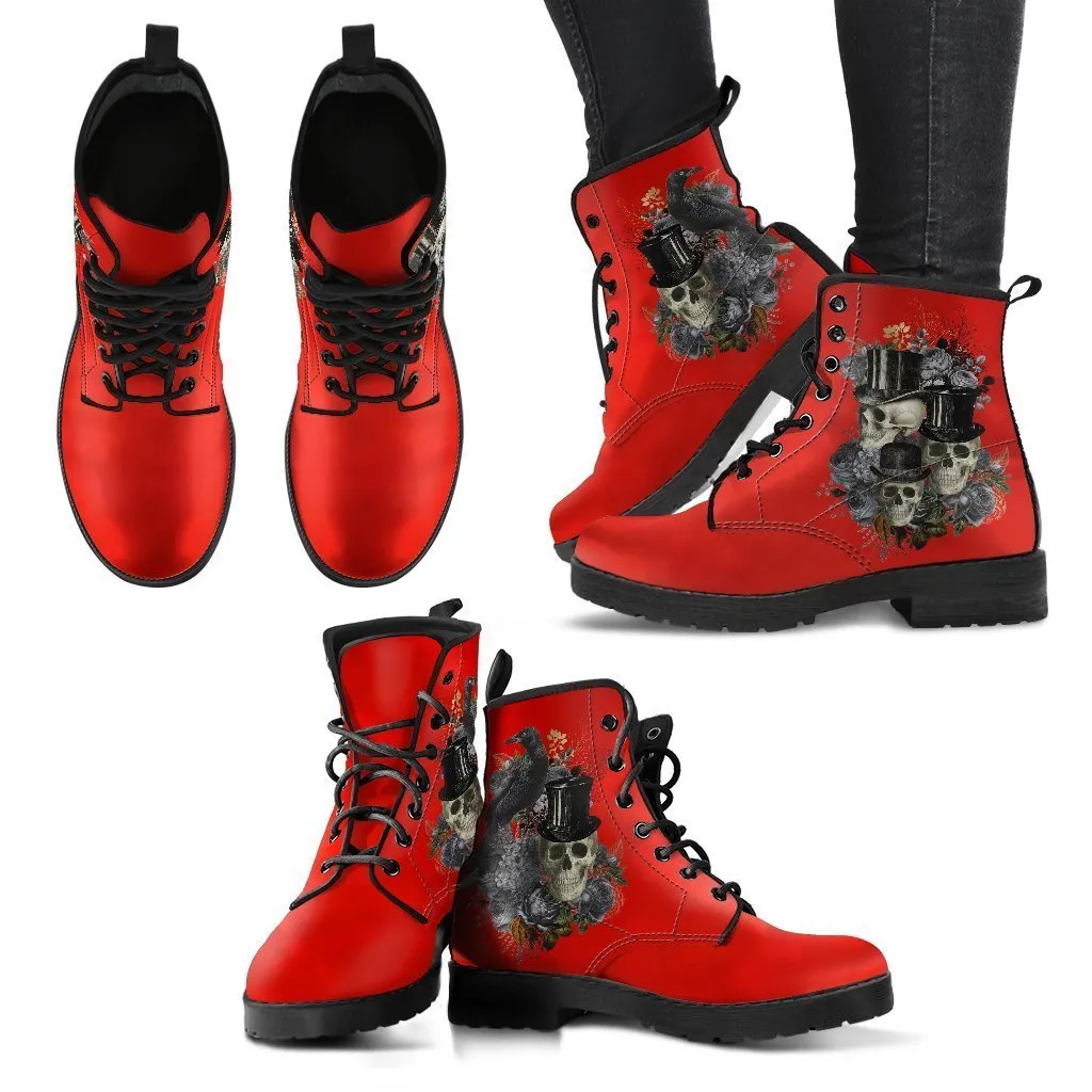 Combat Boots - Goth Shoes #13 Simply Red | Vegan Leather Lace Up Boots, Handmade Lace Up Boots, Women's Boots, Custom Shoes, Vegan Shoes