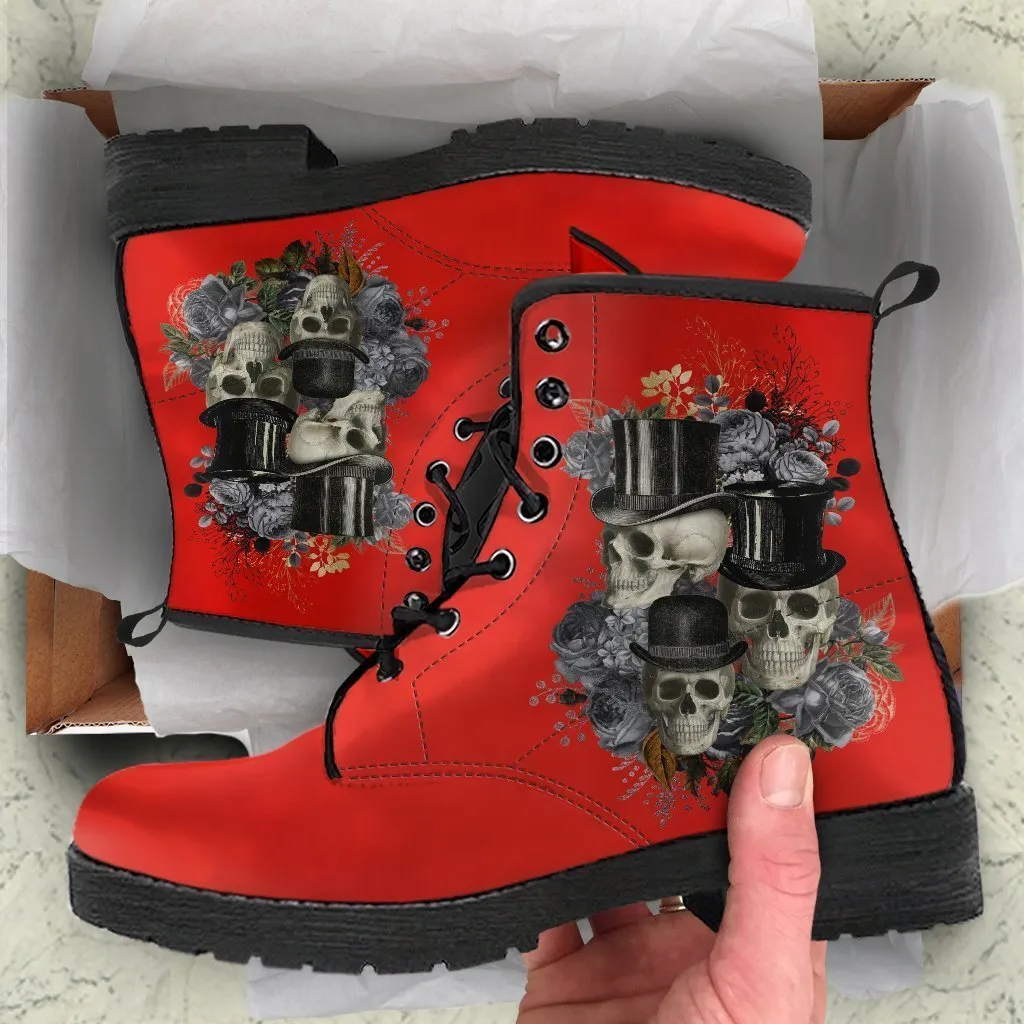 Combat Boots - Goth Shoes #13 Simply Red | Vegan Leather Lace Up Boots, Handmade Lace Up Boots, Women's Boots, Custom Shoes, Vegan Shoes