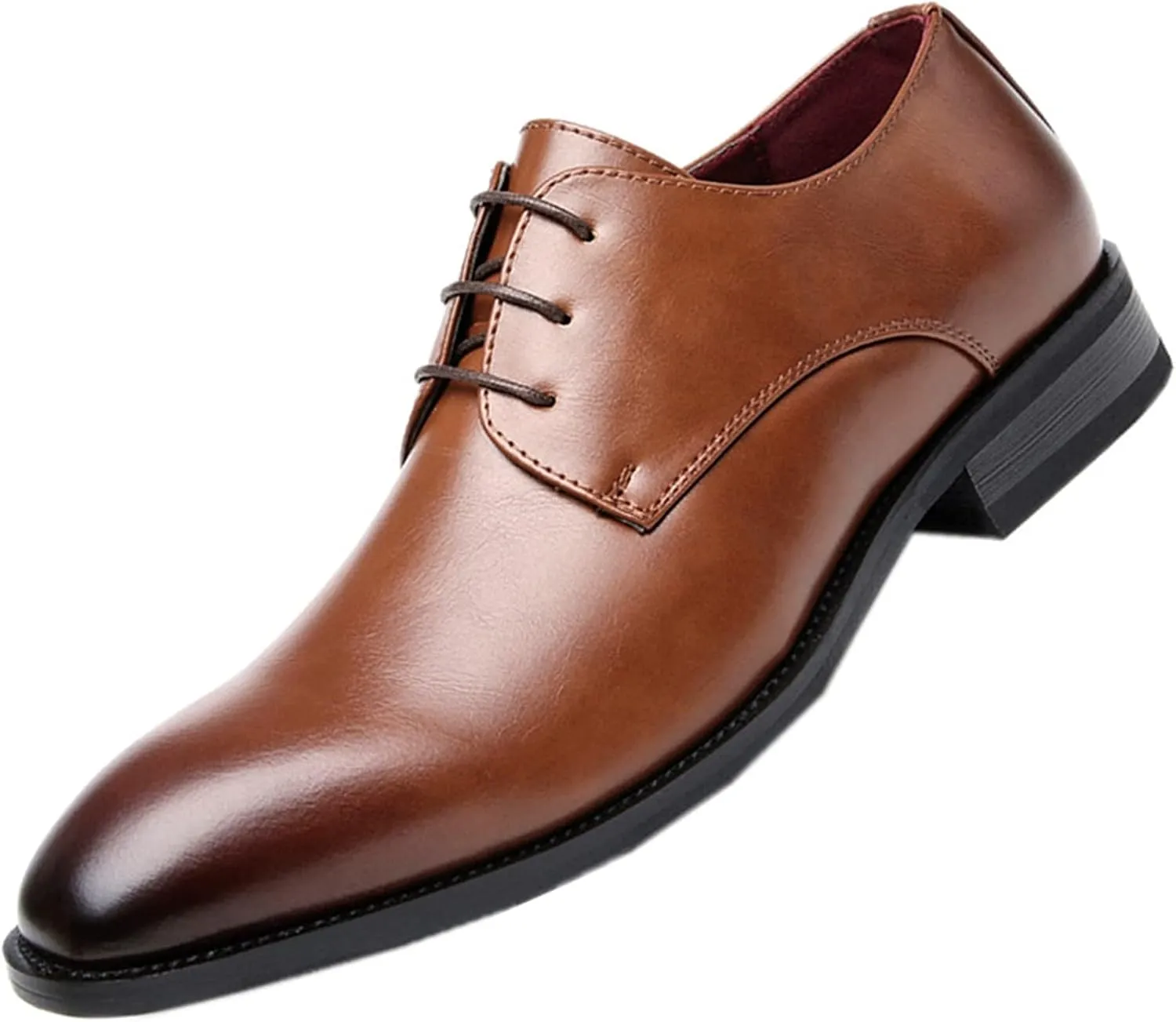 Dress Oxford for Men Lace Up Derby Shoes Black Burnished Toe Vegan Leather Rubber Sole Block Heel Slip Resistant Classic