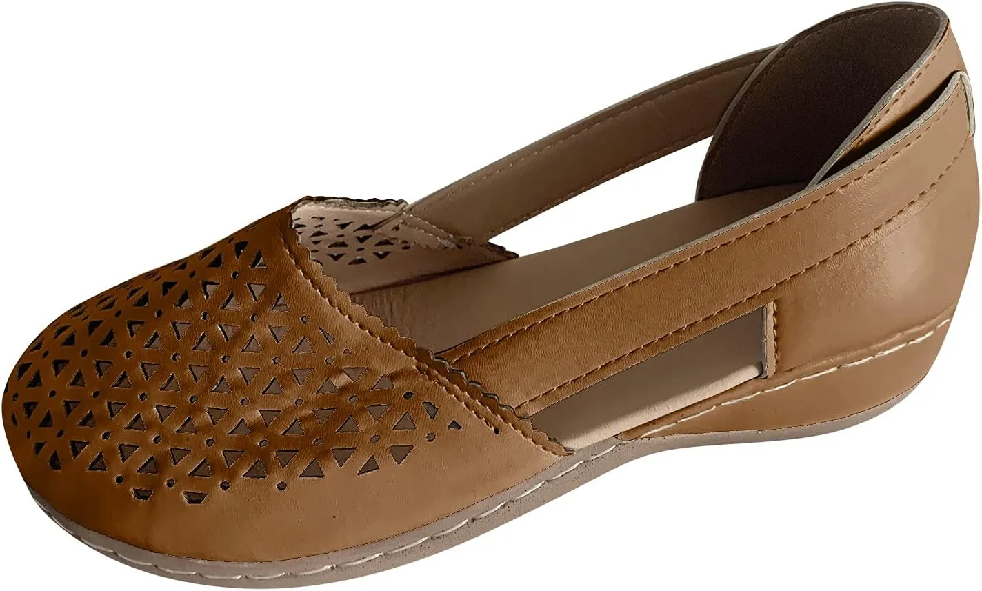 Eduavar Womens Sandals Dressy, Sandals Women Casual Mule Hollow Out Flat Sandals Breathable Peep Toe Sandals Shoes