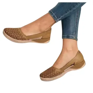 Eduavar Womens Sandals Dressy, Sandals Women Casual Mule Hollow Out Flat Sandals Breathable Peep Toe Sandals Shoes