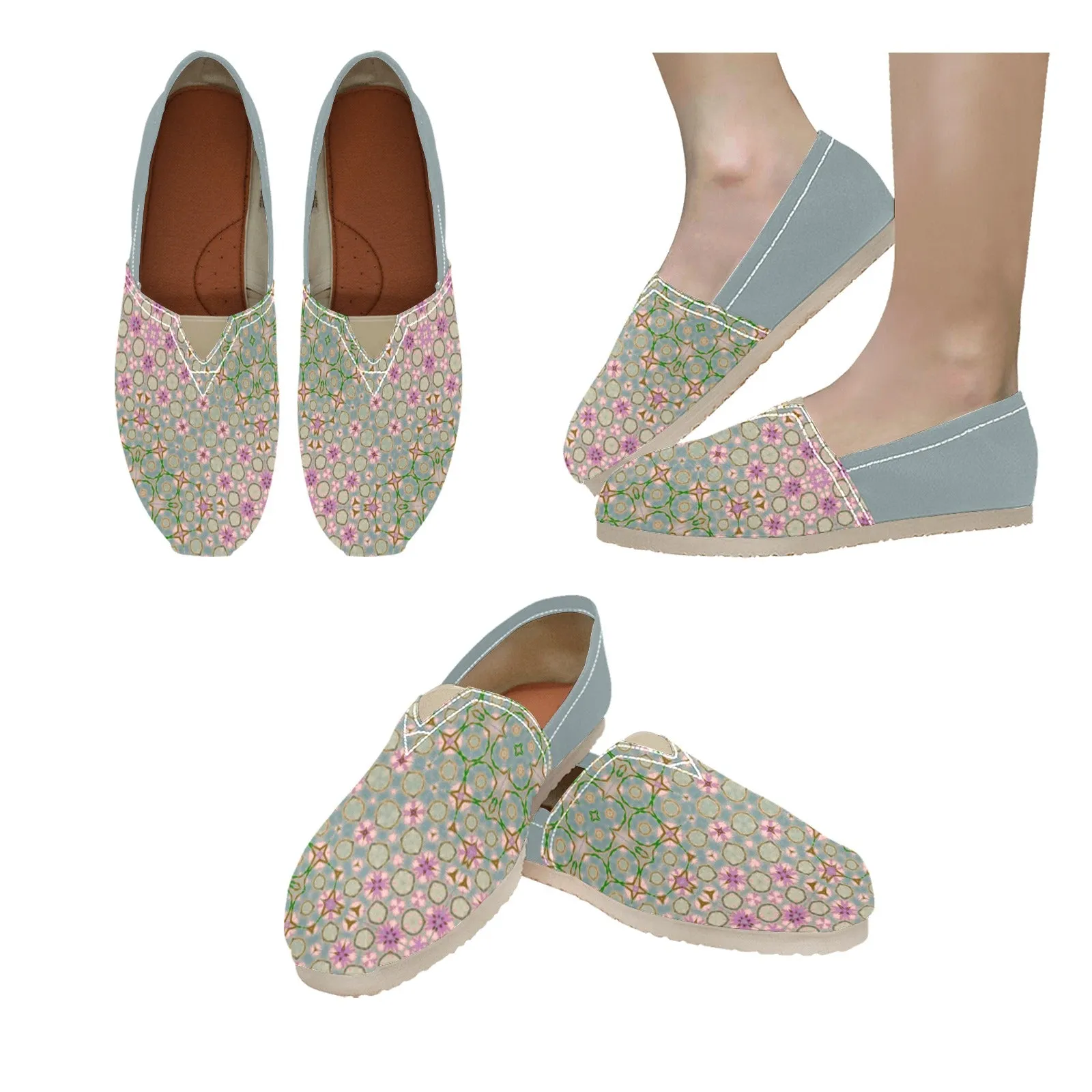 Espadrilles Canvas Pink Wildflowers Sage Blue