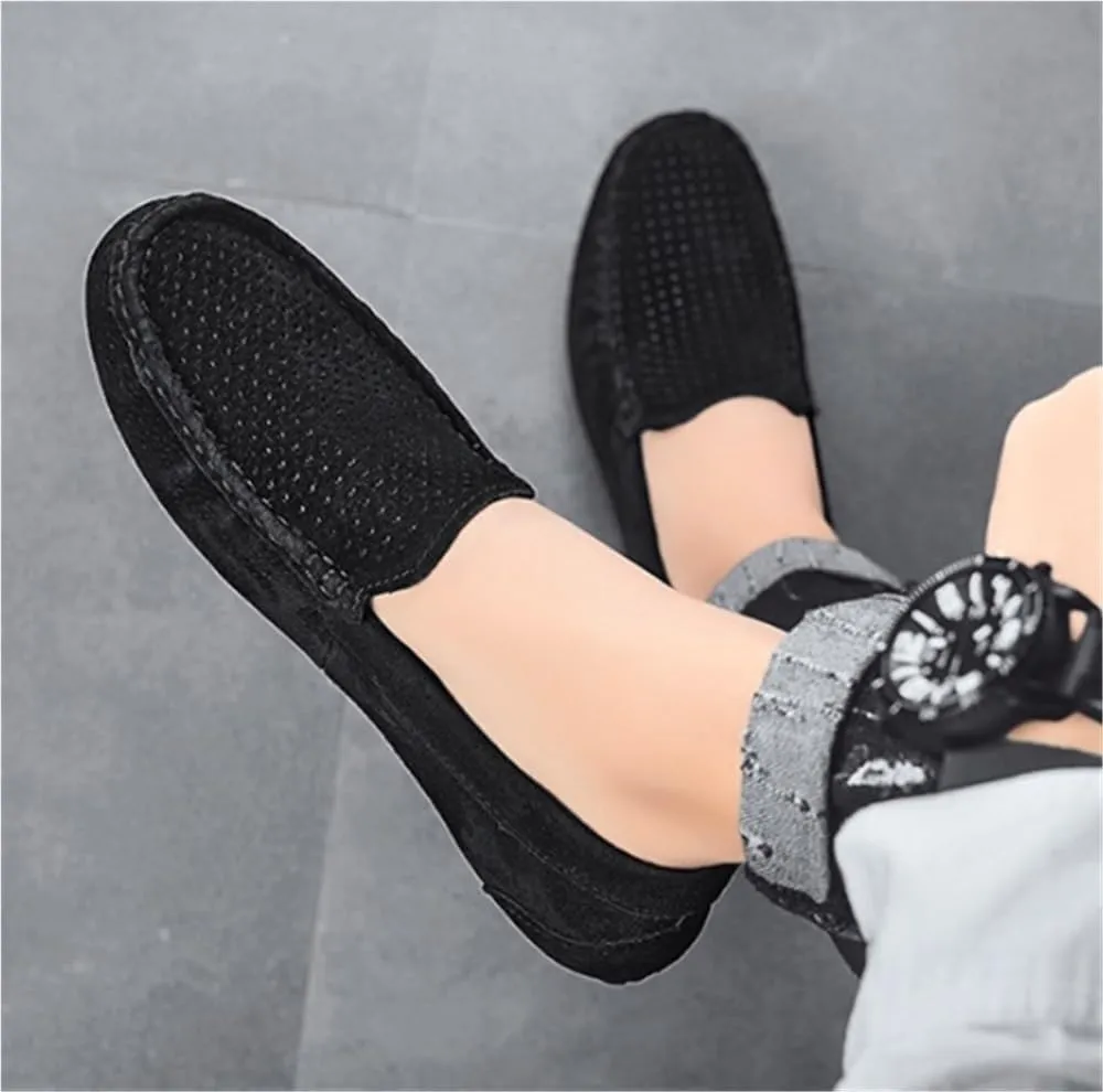 Fashion Prom Slip-ons Men's Loafers Round Toe Breathable Suede Vamp Driving Shoes Lightweight Anti-Slip Flexible
