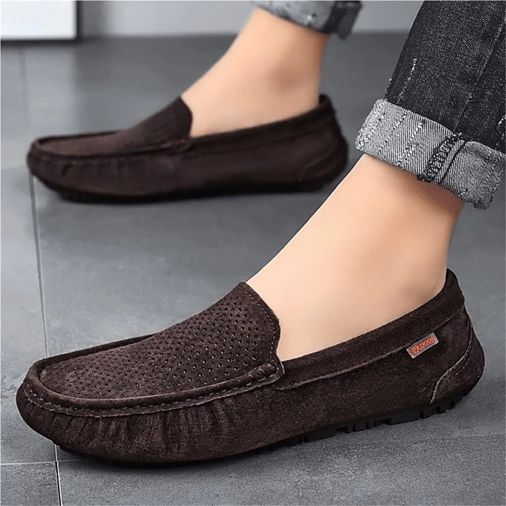 Fashion Prom Slip-ons Men's Loafers Round Toe Breathable Suede Vamp Driving Shoes Lightweight Anti-Slip Flexible