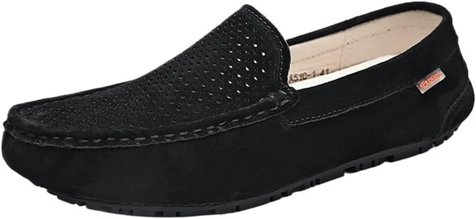 Fashion Prom Slip-ons Men's Loafers Round Toe Breathable Suede Vamp Driving Shoes Lightweight Anti-Slip Flexible