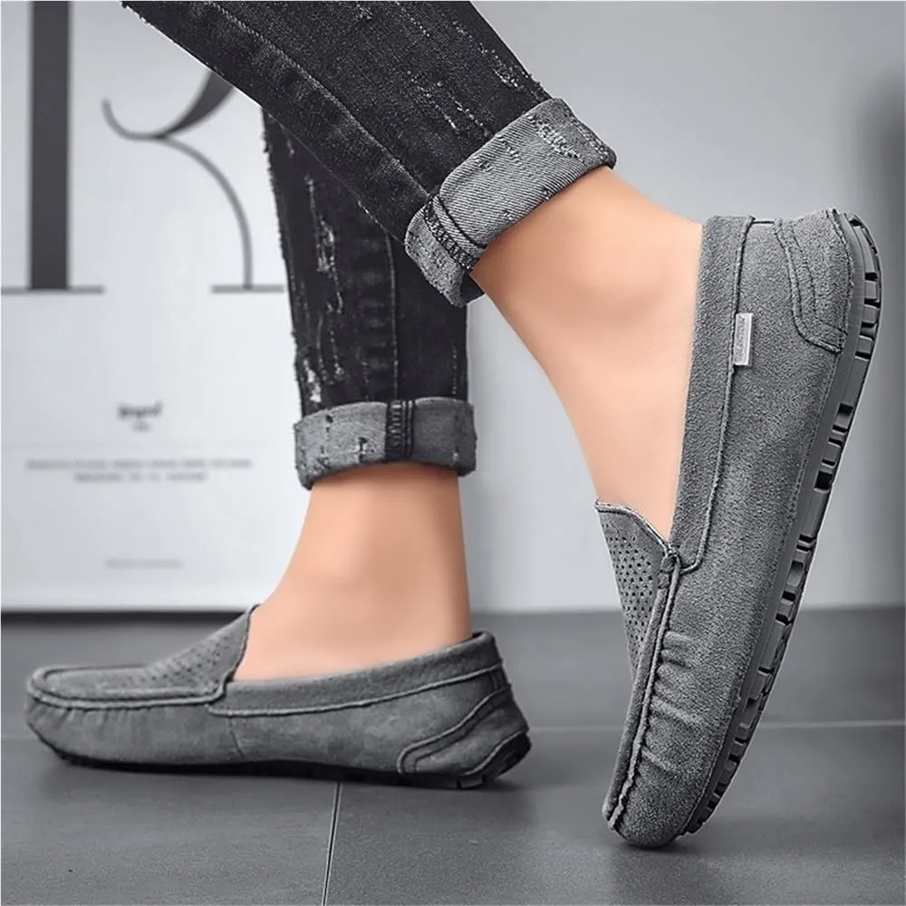 Fashion Prom Slip-ons Men's Loafers Round Toe Breathable Suede Vamp Driving Shoes Lightweight Anti-Slip Flexible