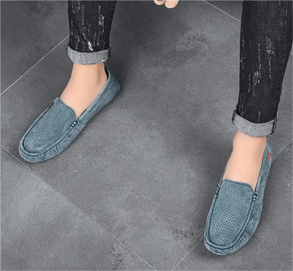 Fashion Prom Slip-ons Men's Loafers Round Toe Breathable Suede Vamp Driving Shoes Lightweight Anti-Slip Flexible