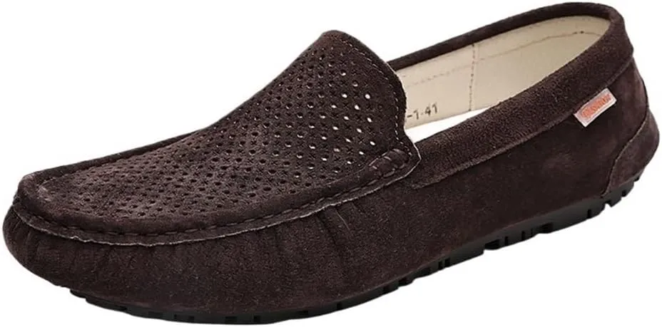 Fashion Prom Slip-ons Men's Loafers Round Toe Breathable Suede Vamp Driving Shoes Lightweight Anti-Slip Flexible