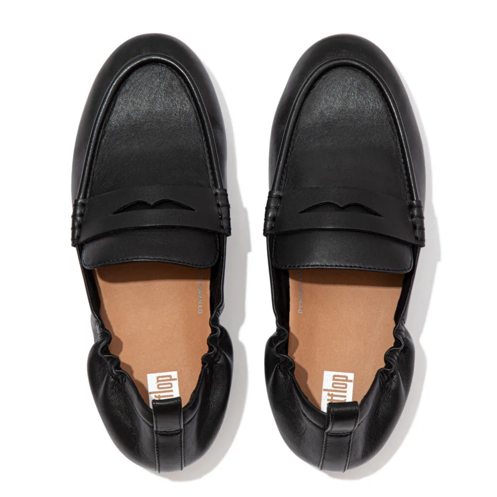 FitFlop Allegro Leather All Black Penny Loafers