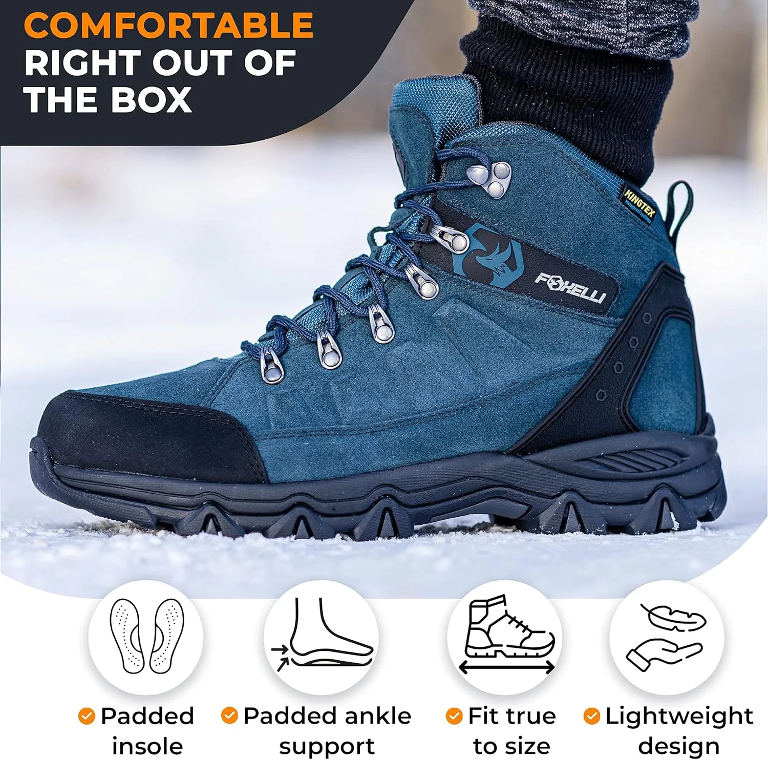 Foxelli Men??s Hiking Boots ?C Waterproof Breathable & Lightweight Suede Leather Hiking Boots for Men
