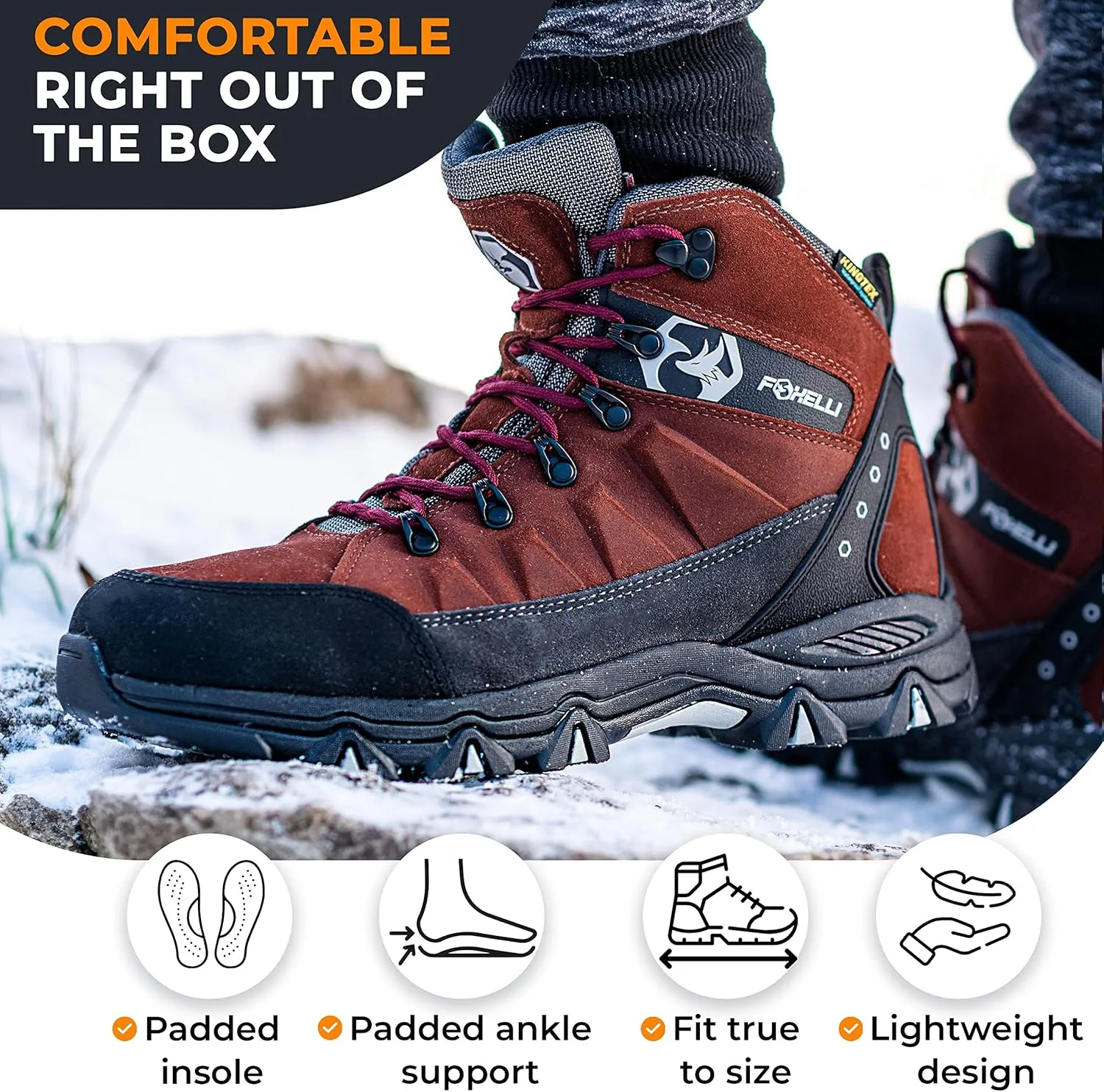 Foxelli Men??s Hiking Boots ?C Waterproof Breathable & Lightweight Suede Leather Hiking Boots for Men