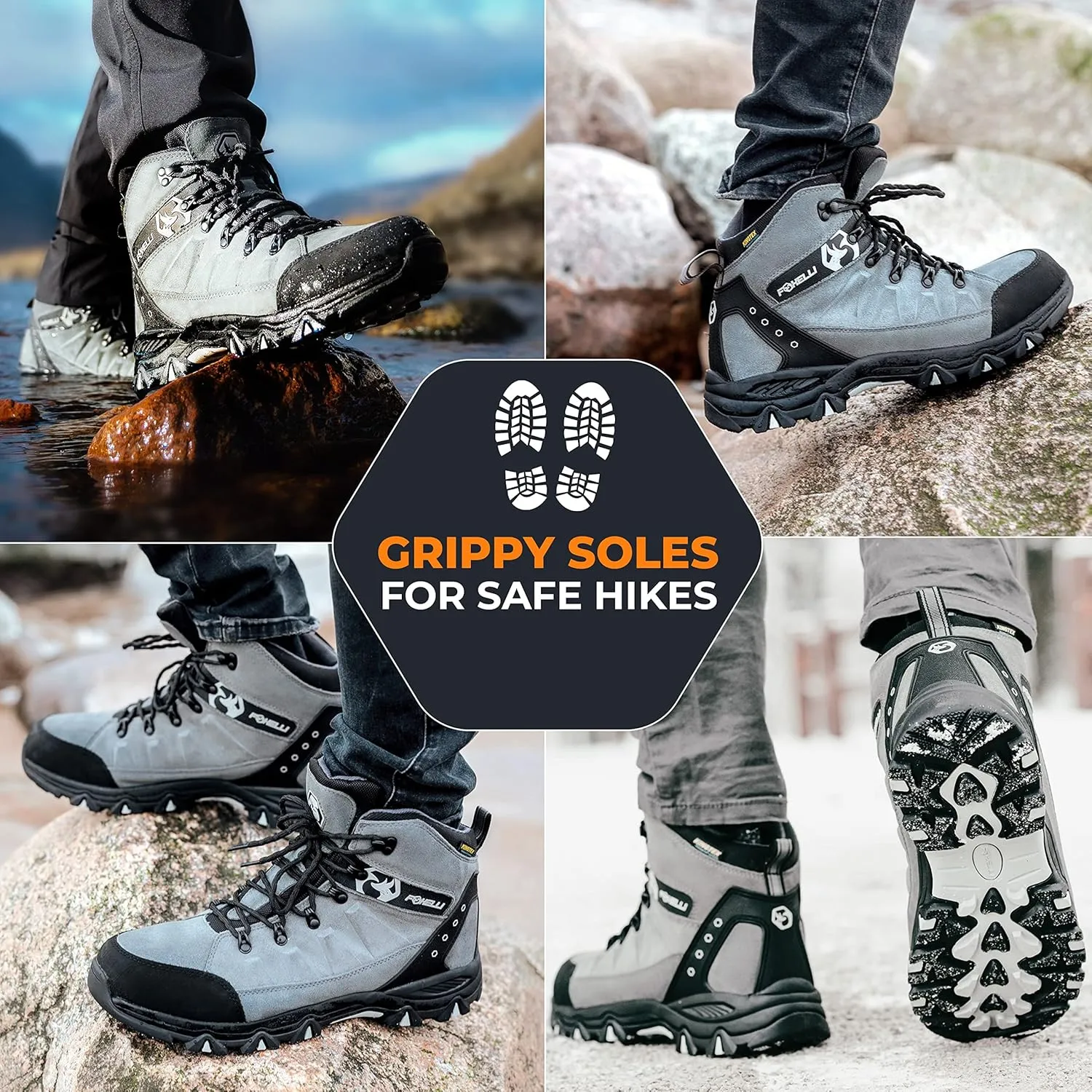 Foxelli Men??s Hiking Boots ?C Waterproof Breathable & Lightweight Suede Leather Hiking Boots for Men