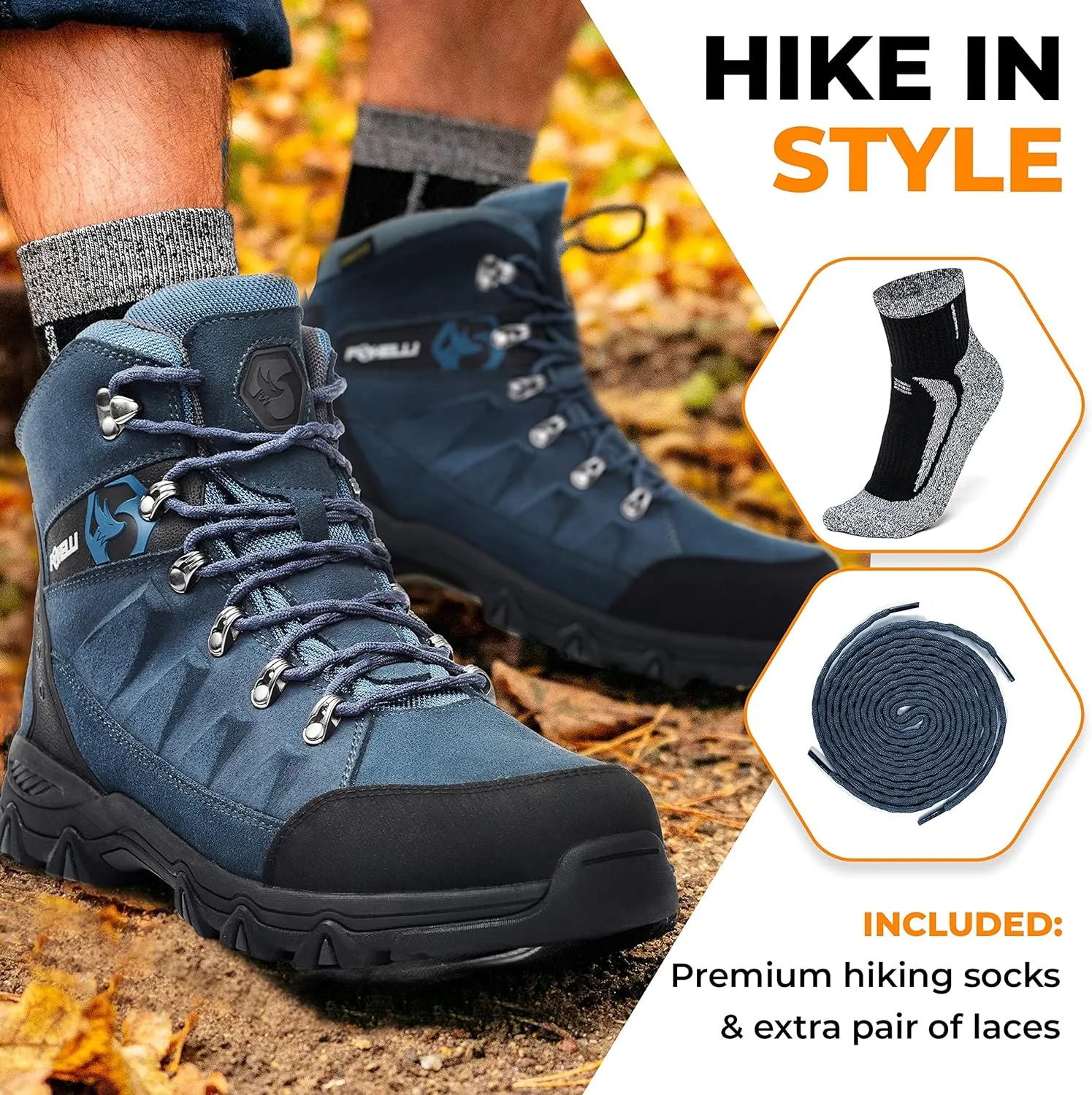 Foxelli Men??s Hiking Boots ?C Waterproof Breathable & Lightweight Suede Leather Hiking Boots for Men