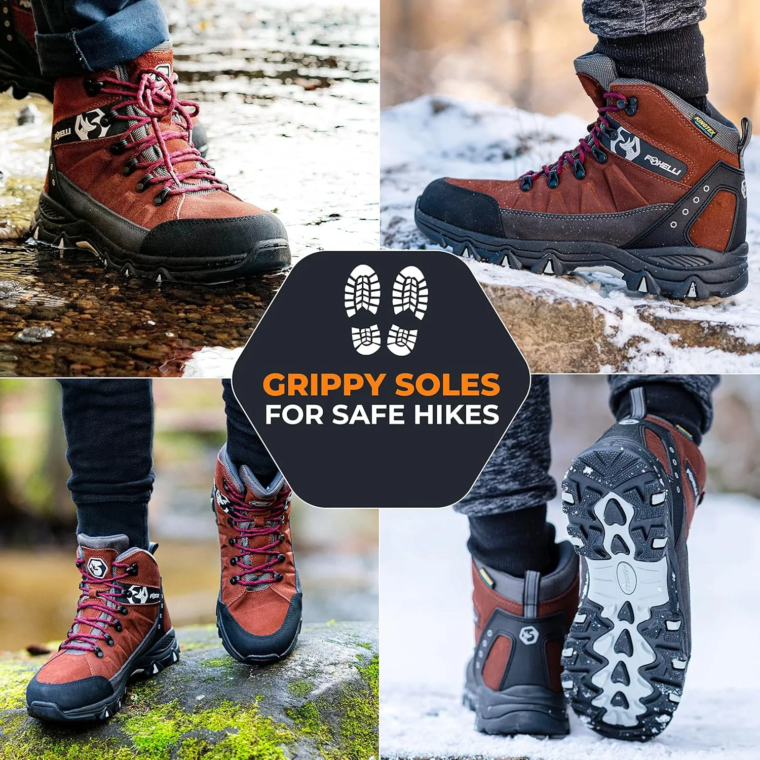 Foxelli Men??s Hiking Boots ?C Waterproof Breathable & Lightweight Suede Leather Hiking Boots for Men