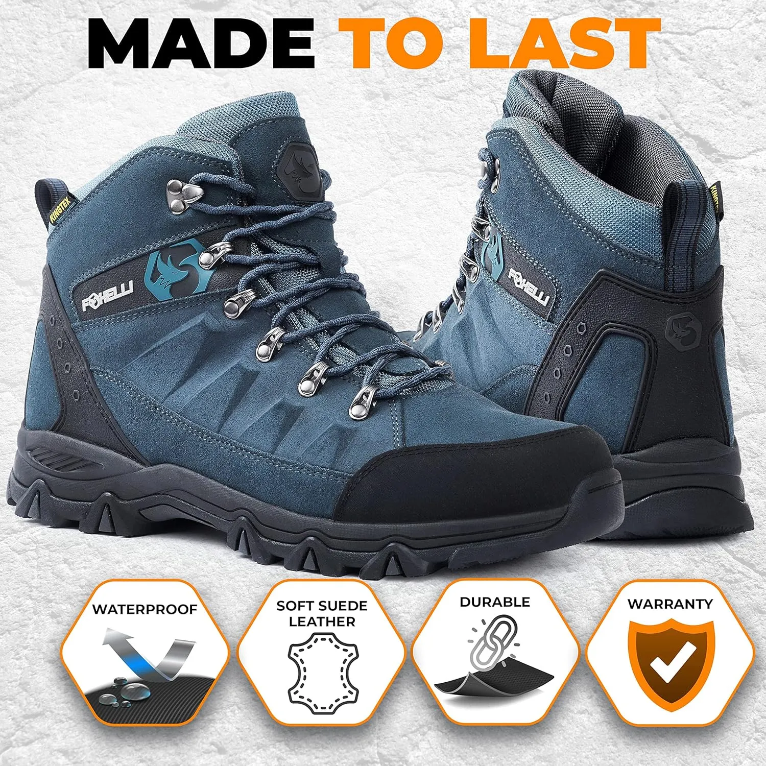 Foxelli Men??s Hiking Boots ?C Waterproof Breathable & Lightweight Suede Leather Hiking Boots for Men